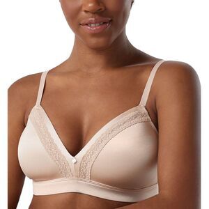 Breezies Womens Microfiber and Lace Wirefree Contour Bra Medium Sunbeige A346538